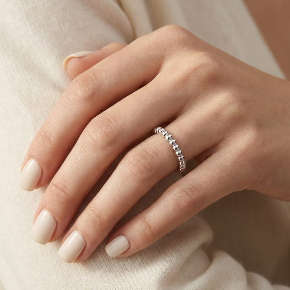 2mm Comfort-Fit Wedding Band in 14K White Gold, worn on hand, close-up