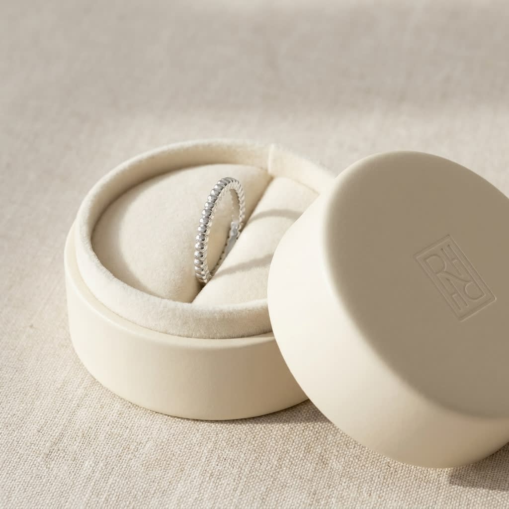2mm Comfort-Fit Wedding Band in 14K White Gold, in navy velvet jewelry box