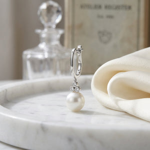 Akoya Pearl & Diamond Earrings 1/5ctw in 14K White Gold - lifestyle