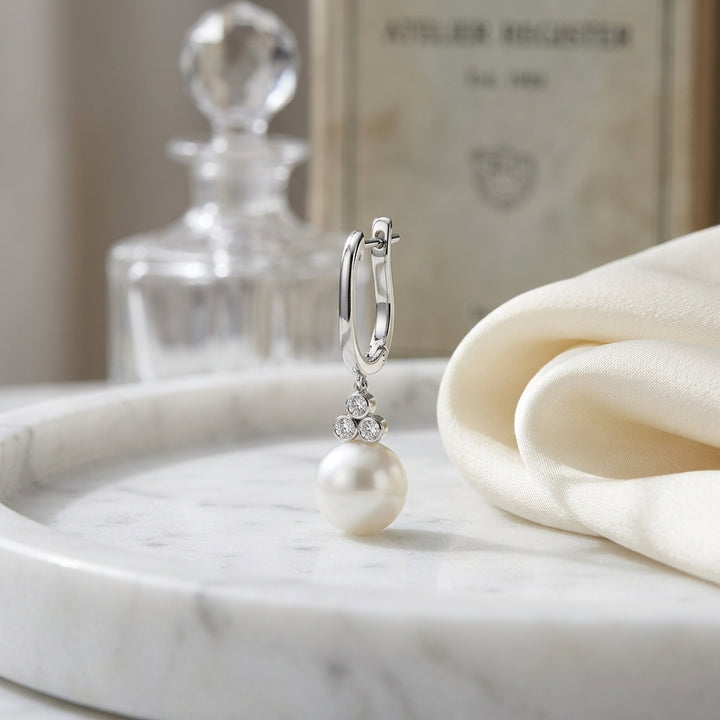 Akoya Pearl & Diamond Earrings 1/5ctw in 14K White Gold - lifestyle