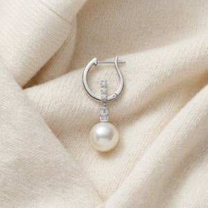 Akoya Pearl & Diamond Earrings 1/5ctw in 14K White Gold - flat lay