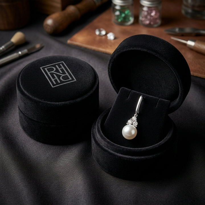 Akoya Pearl & Diamond Earrings 1/5ctw in 14K White Gold - presentation