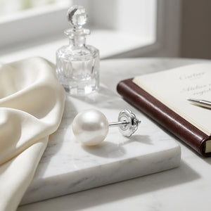 White 6-6.5mm Akoya Pearl Stud Earrings in 14K White Gold - editorial