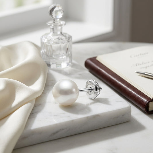 White 6-6.5mm Akoya Pearl Stud Earrings in 14K White Gold - editorial