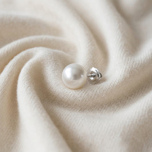 White 6-6.5mm Akoya Pearl Stud Earrings in 14K White Gold - flat lay
