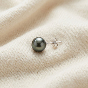 Black Sea Cultured Pearl Earrings in 14K White Gold - flat lay