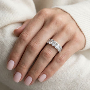 Elongated Cushion Natural Diamond Eternity Band, worn on hand, close-up