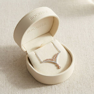 Diamond Pave And Prong Double Chevron Necklace In 14k White And Rose Gold, 16-18 Inch, in navy velvet jewelry box