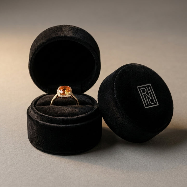 Citrine & Diamond Halo Ring 1/4ctw in 14K Yellow Gold - presentation