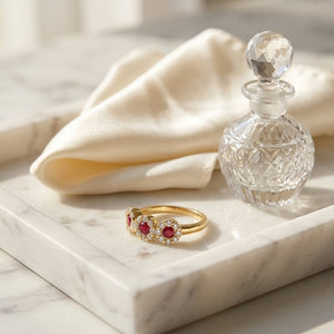 Ruby & Diamond 4-Halo Band in 14K Yellow Gold - lifestyle