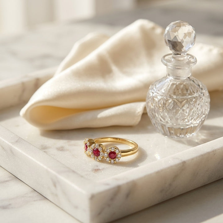 Ruby & Diamond 4-Halo Band in 14K Yellow Gold - lifestyle