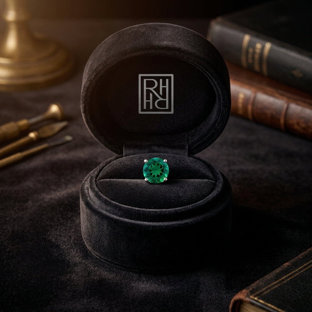 Created Emerald Round 4-Prong Stud Earrings with Screwbacks 6mm in 14K Yellow Gold - presentation