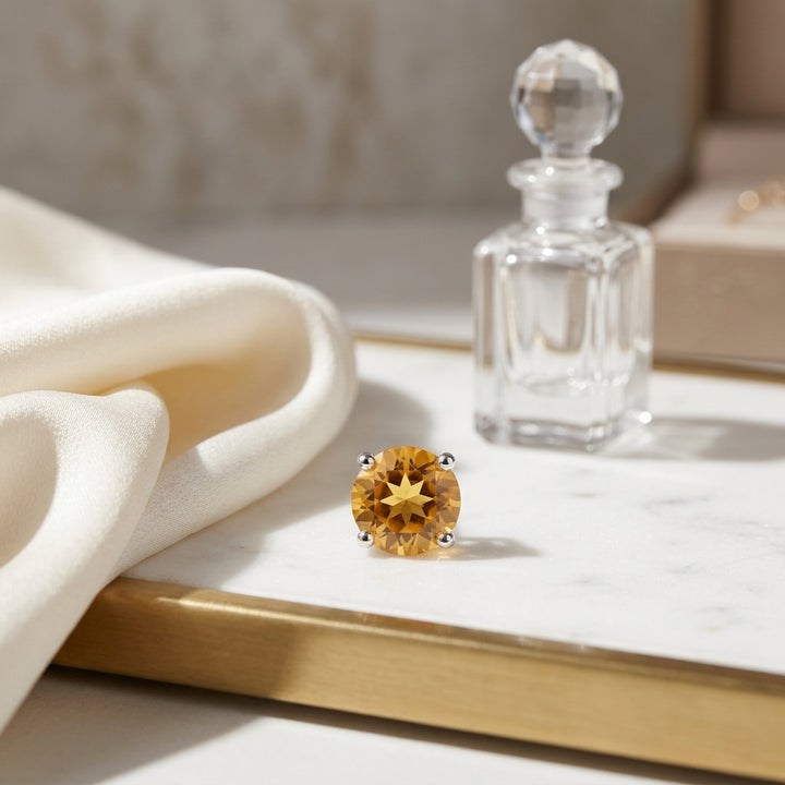 Citrine Round 4-Prong Stud Earrings with Screwbacks 6mm in 14K Yellow Gold - lifestyle