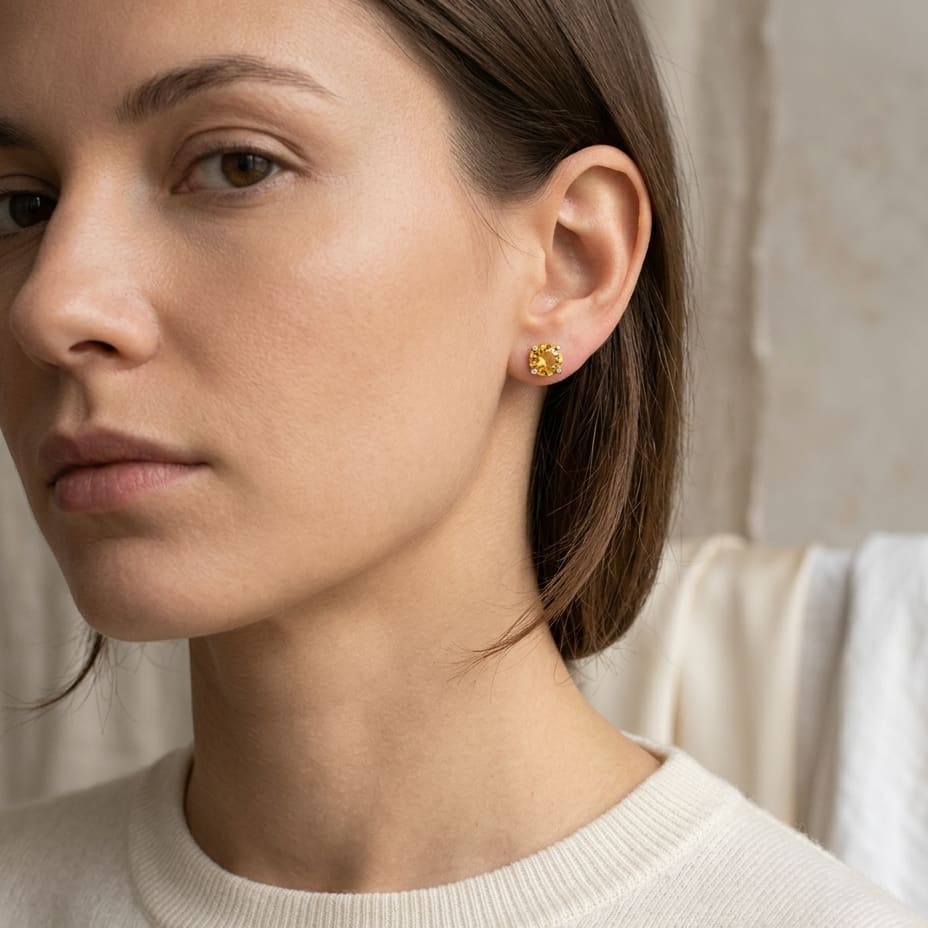 Citrine Round 4-Prong Stud Earrings with Screwbacks 6mm in 14K Yellow Gold - editorial