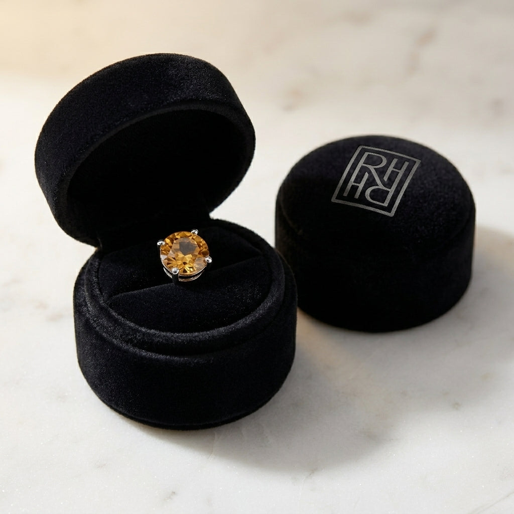 Citrine Round 4-Prong Stud Earrings with Screwbacks 6mm in 14K Yellow Gold - presentation