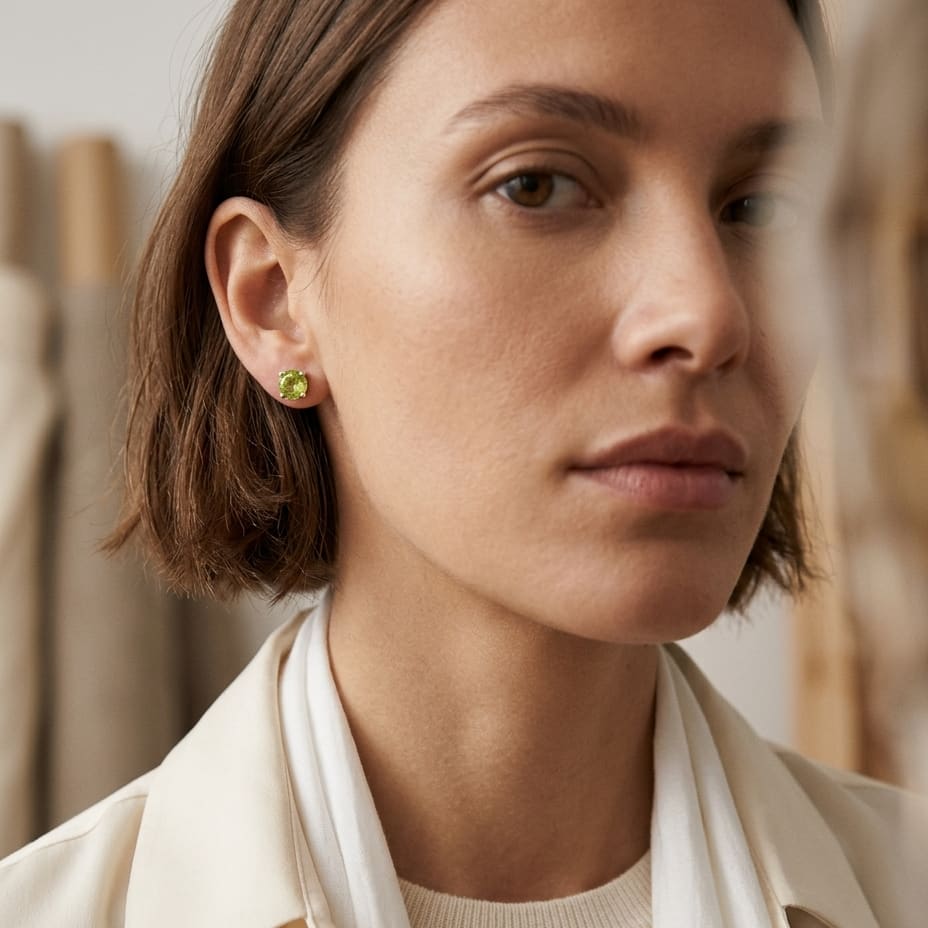Peridot Round 4-Prong Stud Earrings with Screwbacks 6mm in 14K Yellow Gold - editorial