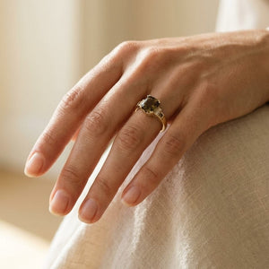 Citrine & Diamond Step Ring in 14K Yellow Gold - lifestyle