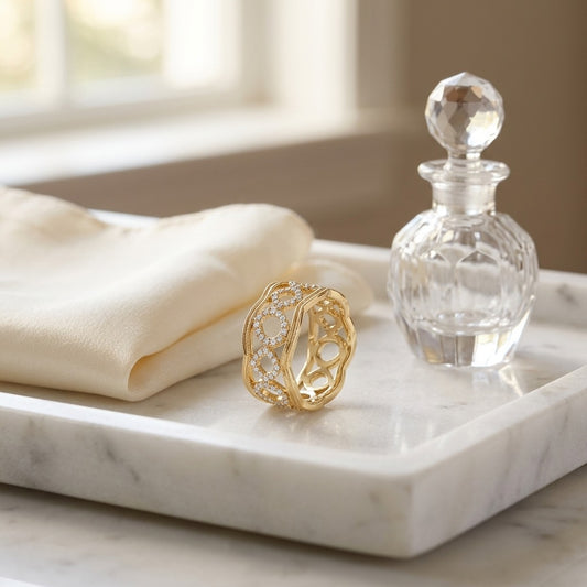 Delicate Diamond Ring in 14K Yellow Gold - editorial