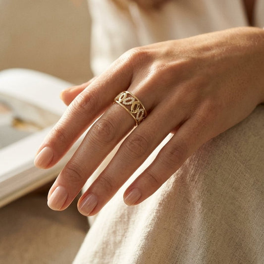 Delicate High Polish Diamond Ring in 14K Yellow Gold - editorial