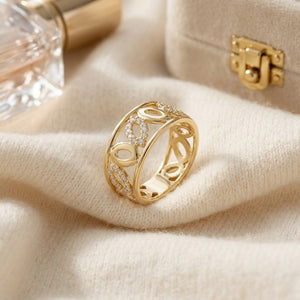 Delicate High Polish Diamond Ring in 14K Yellow Gold - flat lay