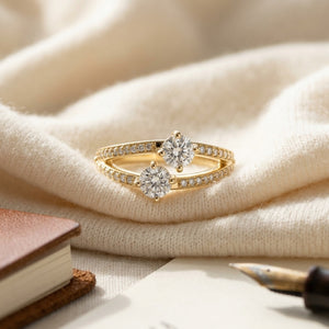 Diamond Two Stone Split Shank Ring 1.0 Ctw in 14K Yellow Gold - flat lay