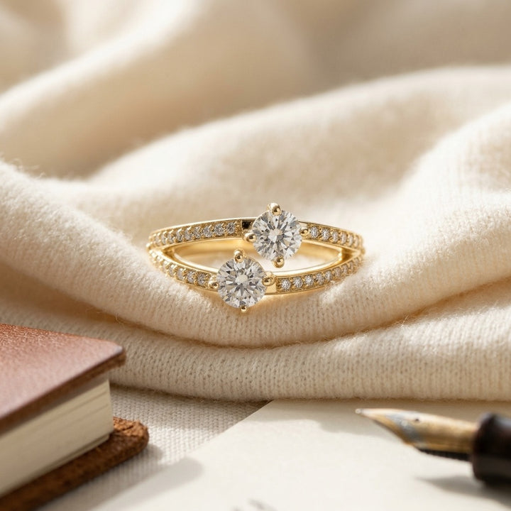 Diamond Two Stone Split Shank Ring 1.0 Ctw in 14K Yellow Gold - flat lay