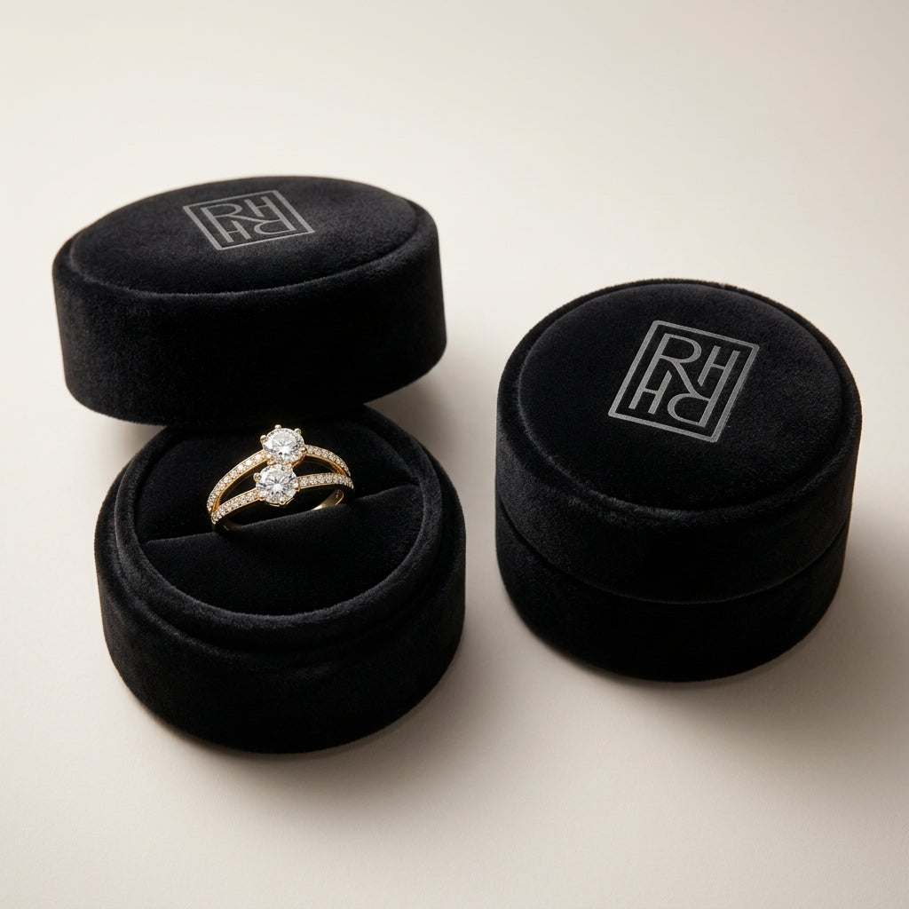 Diamond Two Stone Split Shank Ring 1.0 Ctw in 14K Yellow Gold - presentation