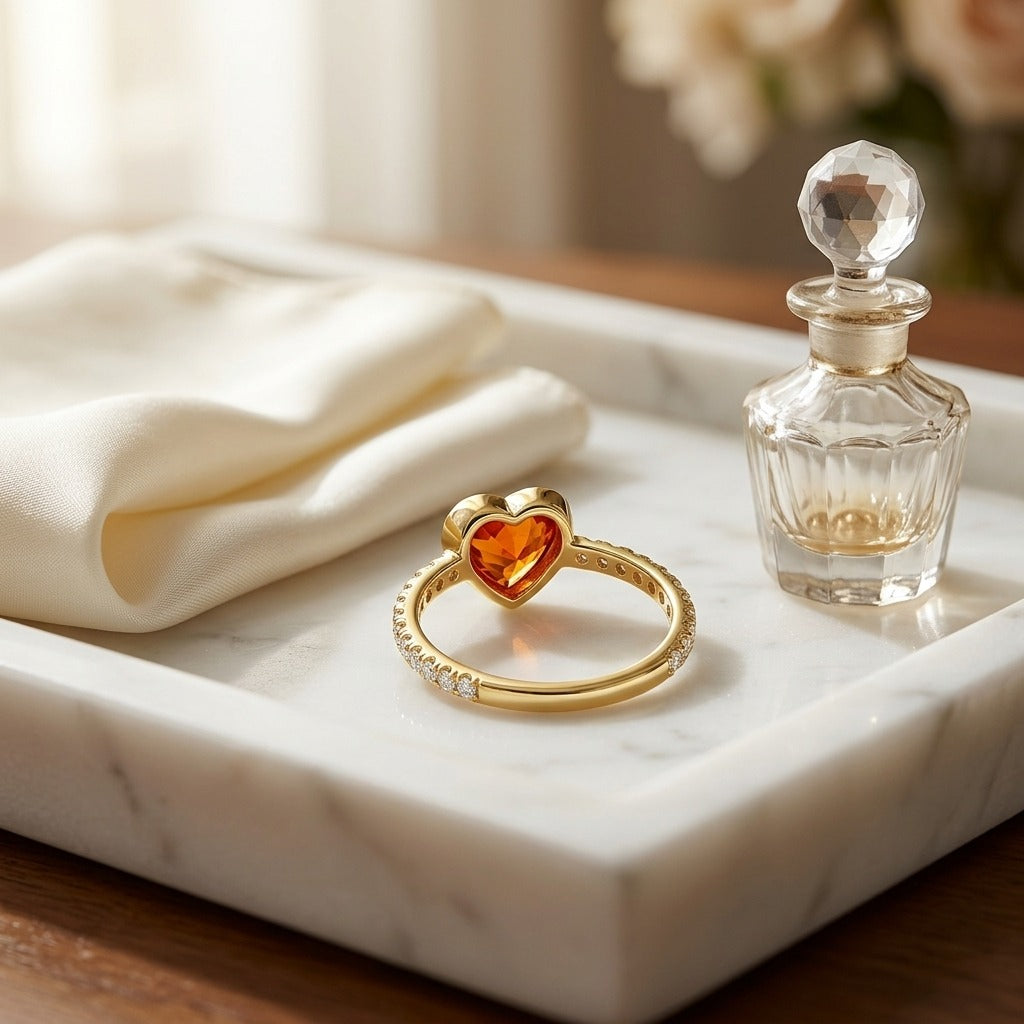 Yellow Sapphire & Diamond Heart Ring in 14K Yellow Gold - editorial