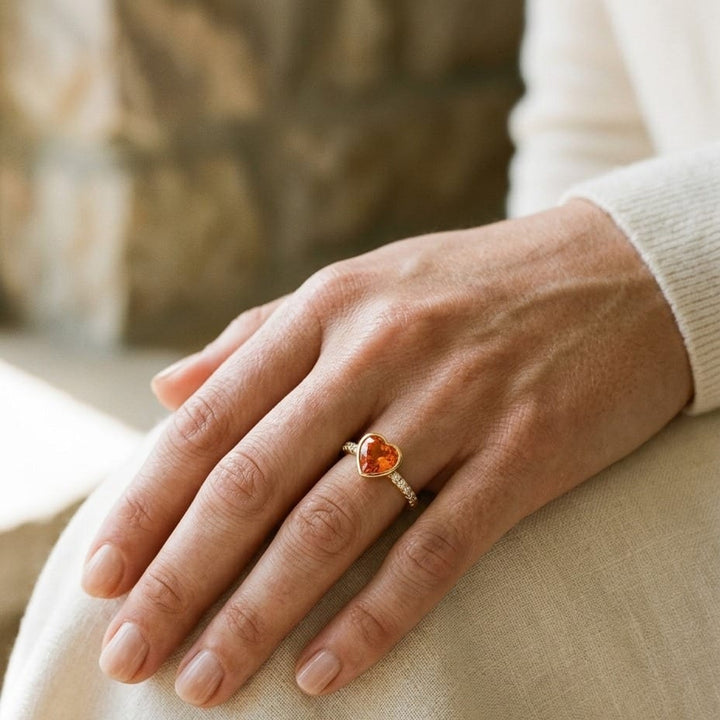 Yellow Sapphire & Diamond Heart Ring in 14K Yellow Gold - lifestyle
