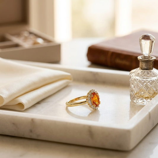 Citrine & Diamond Oval Border Ring Mounting in 14K Yellow Gold - editorial