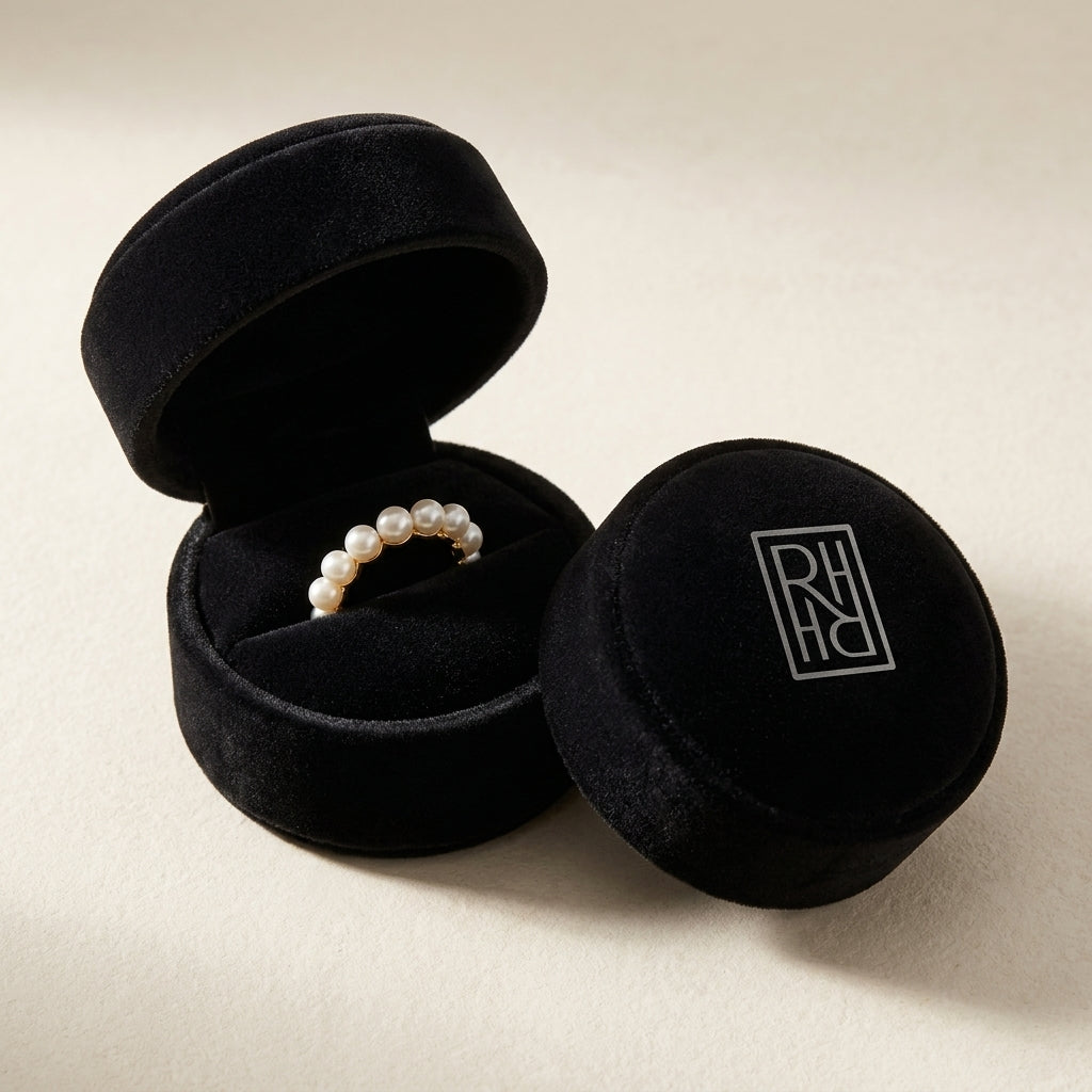 Freshwater Pearl Seven Stone Ring in 14k Yellow Gold - RockHer presentation