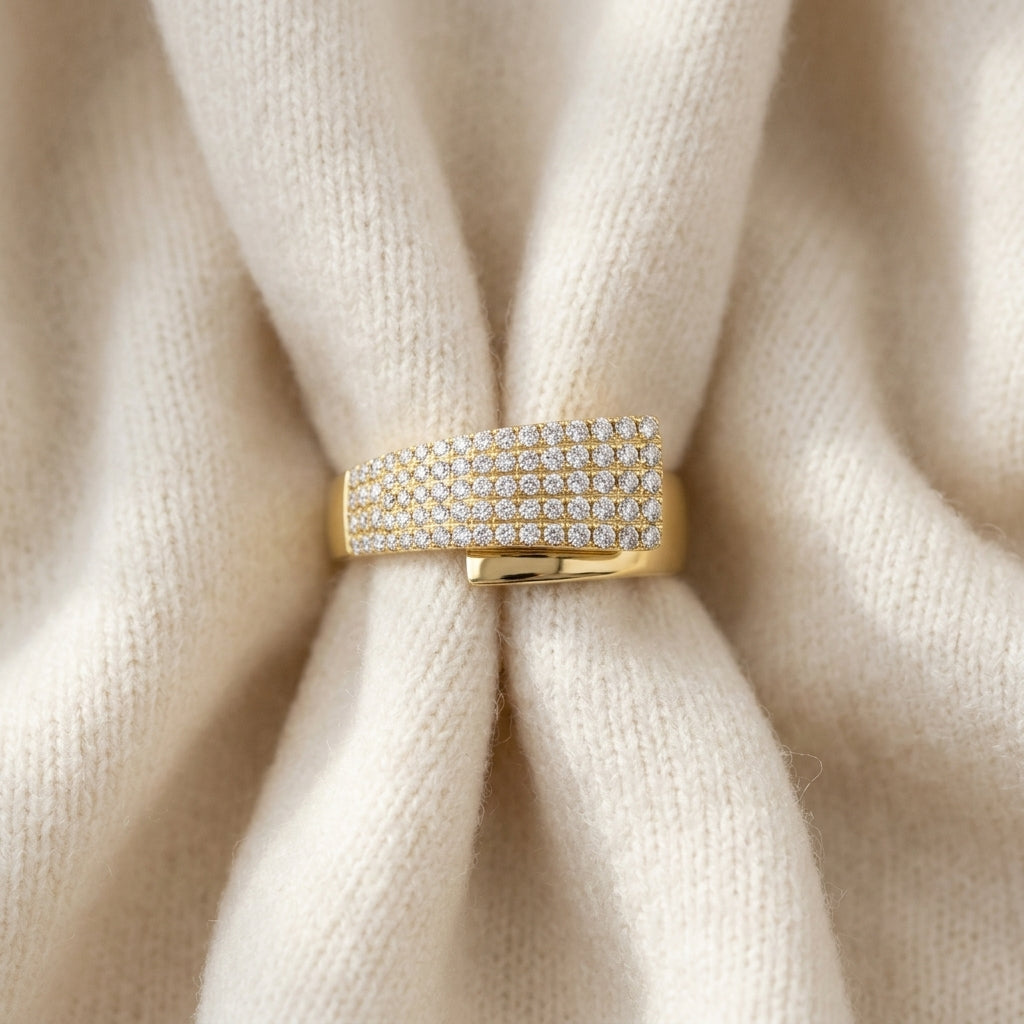 Diamond 3/8ctw Prong Set Overlap Ring in 14K Yellow Gold - flat lay