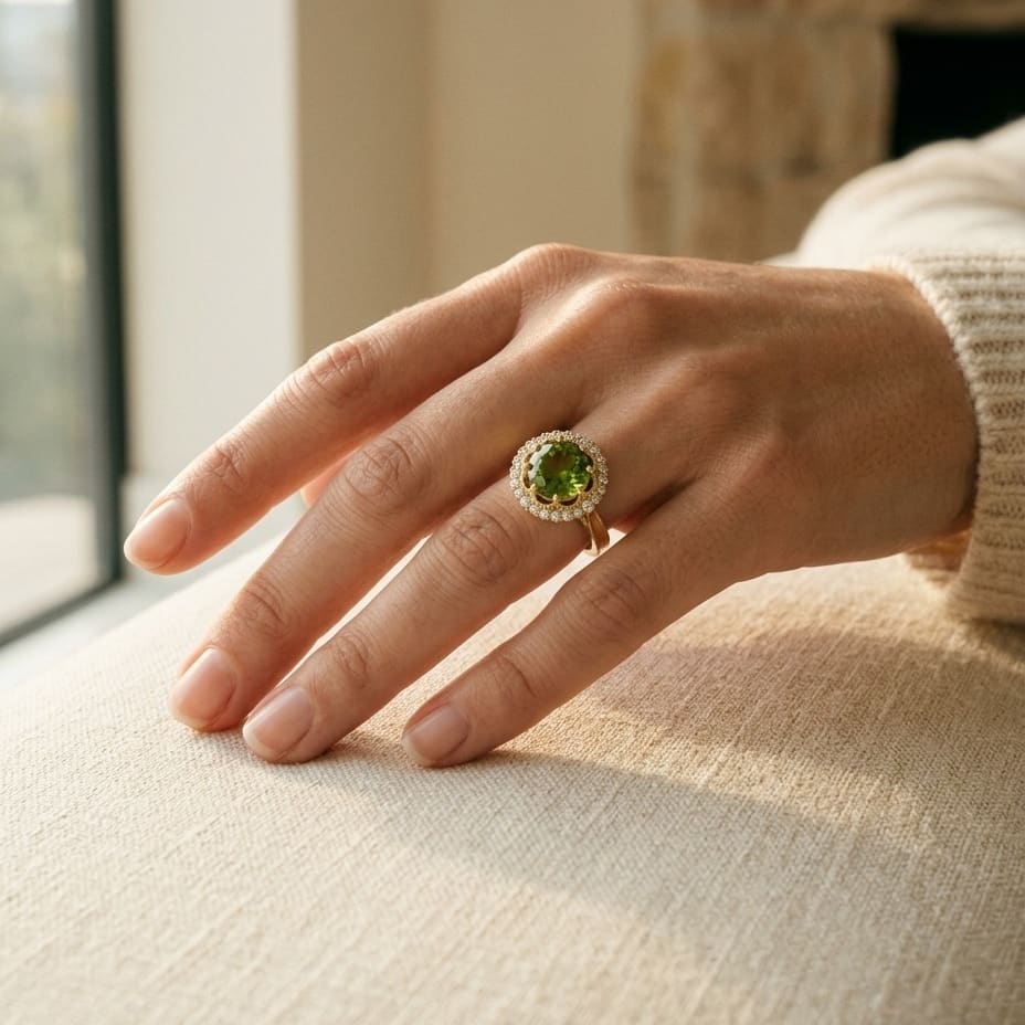 Diamond 1/6ctw & Peridot Ring Set in 14K Yellow Gold - lifestyle