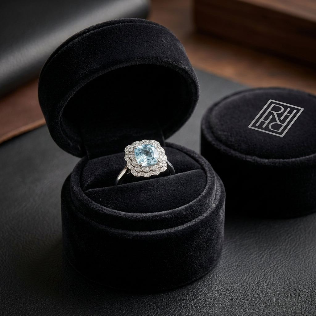 Created Emerald & Diamond Cushion Lace Ring 3/8ctw in 14K Yellow Gold - presentation