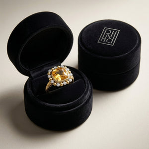 2.19ct Cushion Cut Citrine & Diamond Ring in 14K Yellow Gold - presentation
