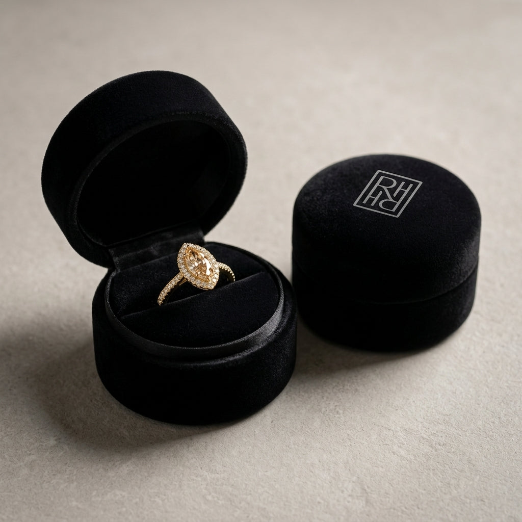 Morganite Marquise Halo Ring 1/4ctw in 14K Yellow Gold - presentation