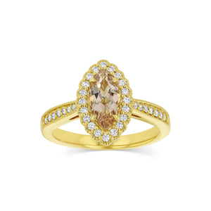 Morganite Marquise Halo Ring 14k Yellow Gold 0.24ctw – side profile | RockHer