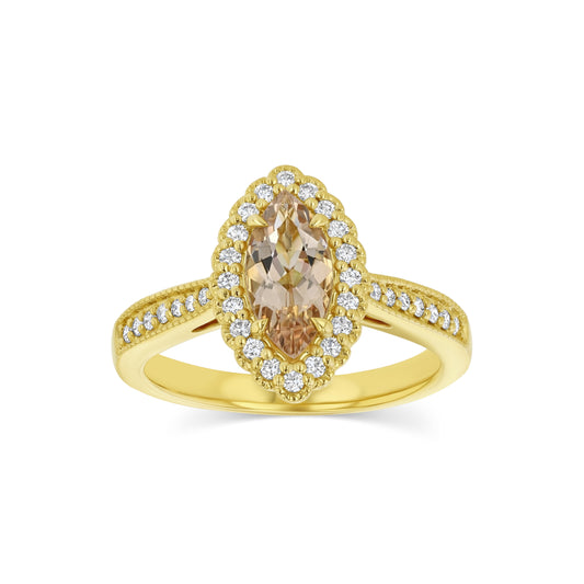 Morganite Marquise Halo Ring 14k Yellow Gold 0.24ctw