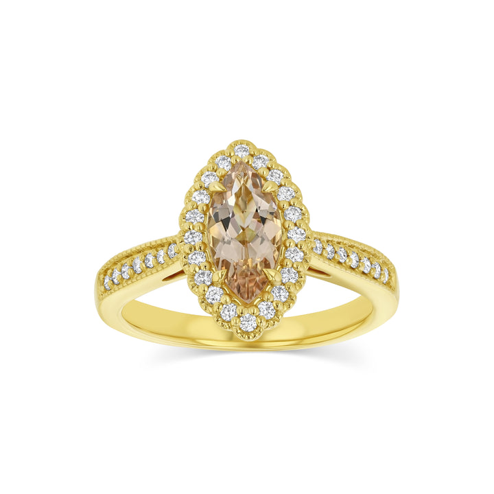 Morganite Marquise Halo Ring 14k Yellow Gold 0.24ctw – side profile | RockHer