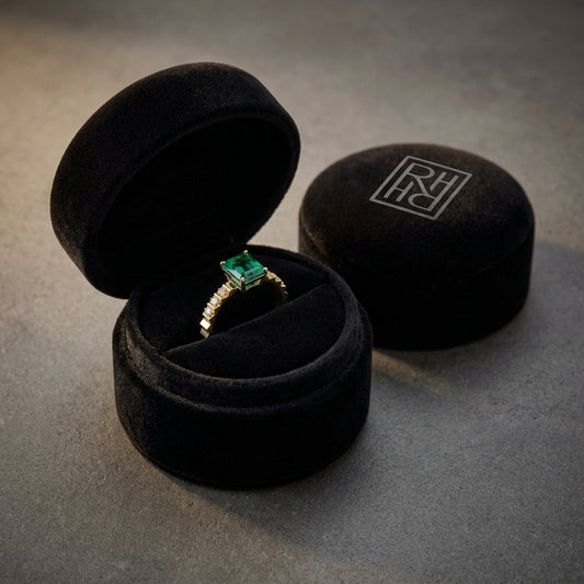 Emerald Octagon Corrugated Ring 1/8ctw in 14K Yellow Gold - RockHer presentation