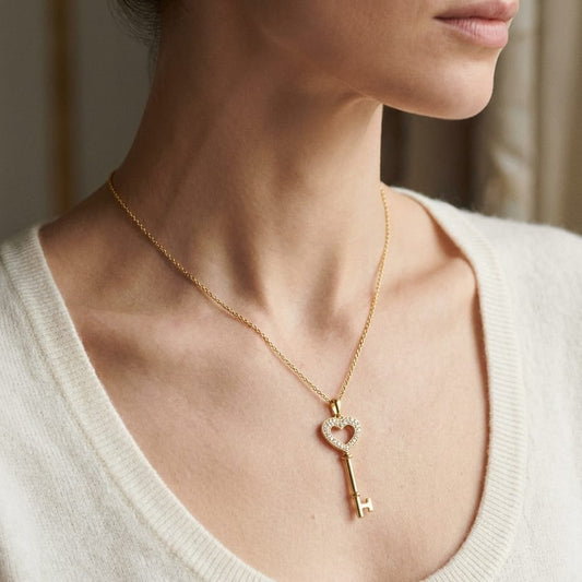 Natural Diamond Heart Shape Pendant in 14K Yellow Gold, 6 ct. t.w., worn close-up portrait