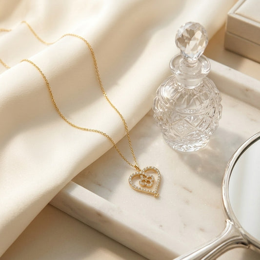 Diamond Pave Clover-in-Heart Pendant in 14K Yellow Gold - editorial