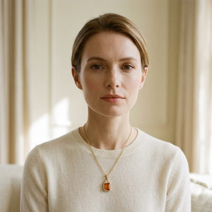 Citrine & Diamond Pendant 17 in Rolo Chain in 14K Yellow Gold - lifestyle