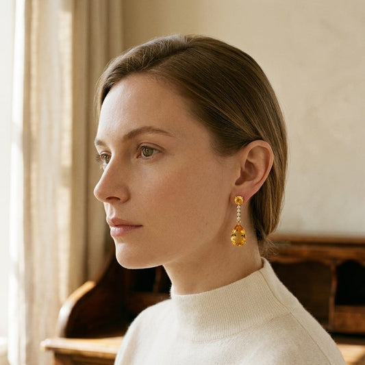 Citrine & Diamond Teardrop Pendant in 14K Yellow Gold - editorial