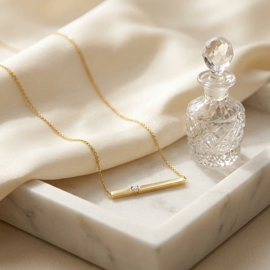 Diamond Bar Necklace in 14K Yellow Gold - editorial