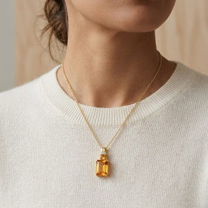 Citrine & Diamond Emerald Cut Pendant in 14K Yellow Gold - lifestyle
