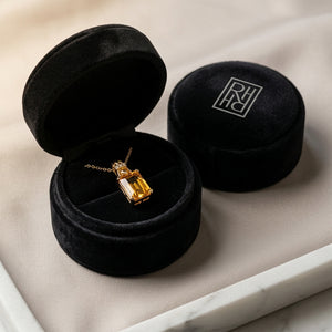 Citrine & Diamond Emerald Cut Pendant in 14K Yellow Gold - presentation