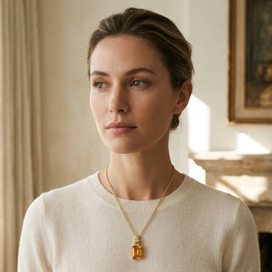 Citrine & Diamond Emerald Cut Pendant in 14K Yellow Gold - lifestyle