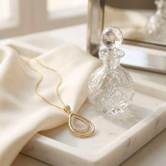 Diamond Double Oval Pendant 18 Inch Length in 14K Yellow Gold - editorial