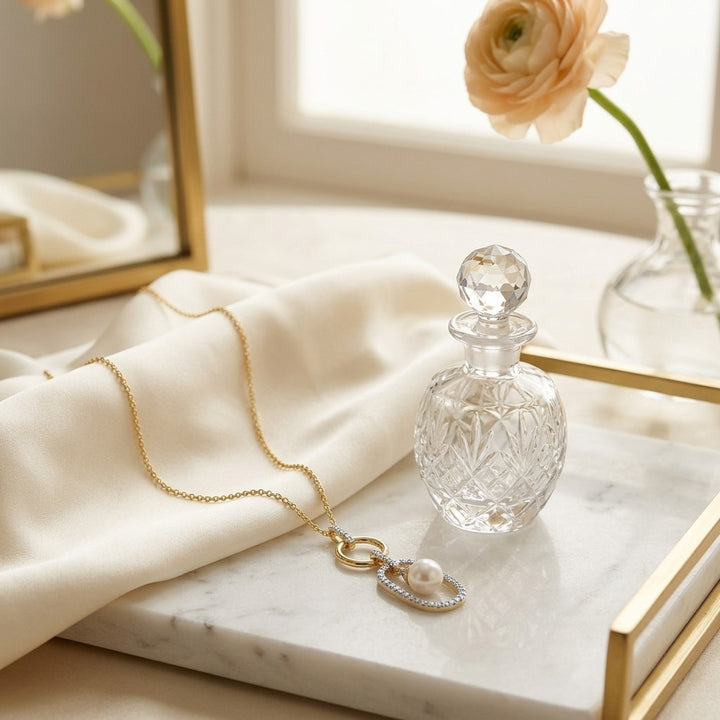 Freshwater Pearl & Diamonds Pendant in 14K Yellow Gold - lifestyle